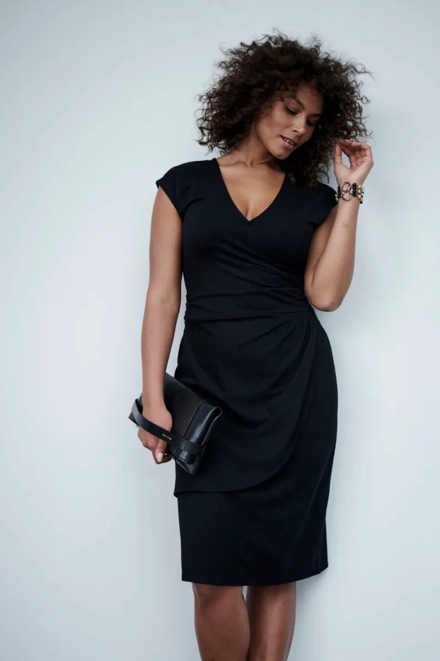 NWT J Jill x Christian Siriano Black Faux Wrap Dress Sz MP Work Career Office